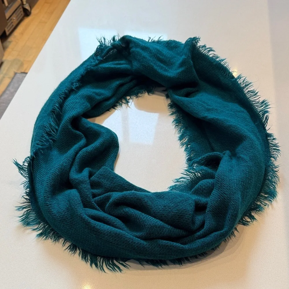Fringed Infinity Loop Scarf, Teal Blue, 100% Acrylic, Soft